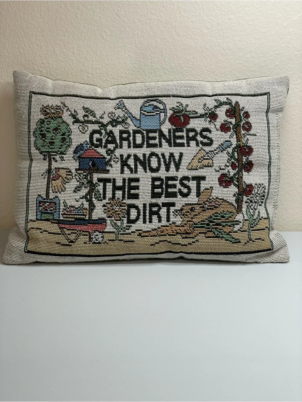 Vintage 90s Tapestry Gardeners Know The Best Dirt Throw Pillow 12x9 Cottagecore